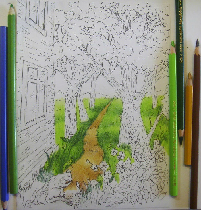 Как нарисовать пейзаж цветными
карандашами, шаг 6