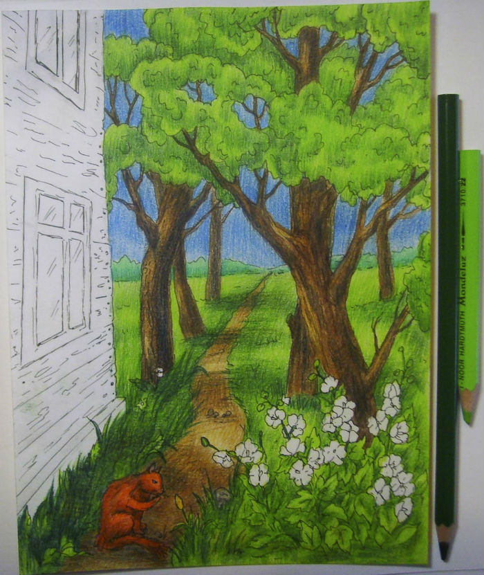 Как нарисовать пейзаж цветными
карандашами, шаг 10