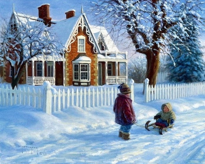 Зимние рисунки и зимние пейзажи известных художников, фото 11