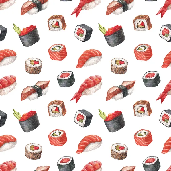 Вкусные суши. Акварель бесшовный фон — стоковое фото