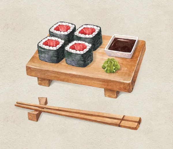 Вкусные суши. Акварельные иллюстрации — стоковое фото