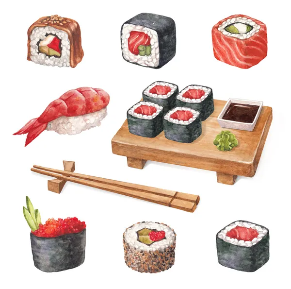 Вкусные суши. иллюстрации watercollor — стоковое фото