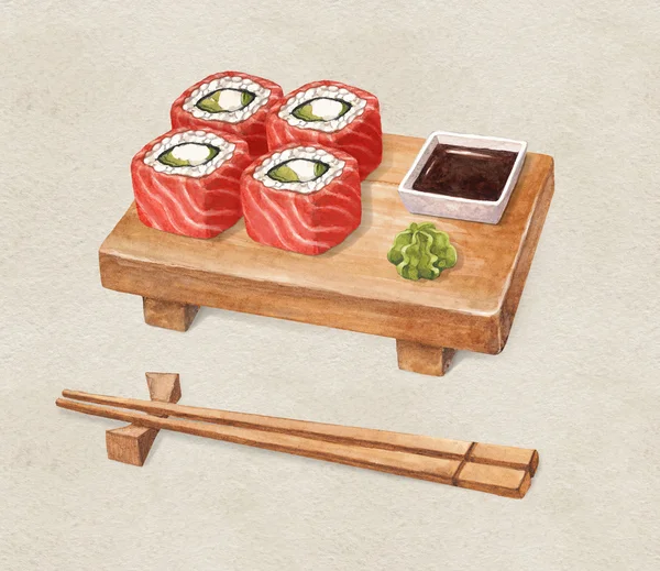 Вкусные суши. Акварельные иллюстрации — стоковое фото