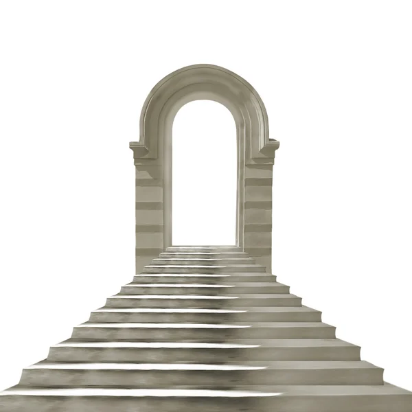 Старая каменная арка с конкретной лестницей, изолированной на белом фоне — стоковое фото