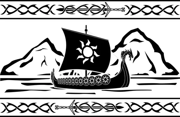 Трафарет корабль викингов — стоковый вектор