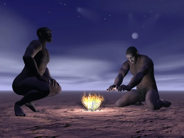 Homo erectus и огонь - 3D визуализация — стоковое фото