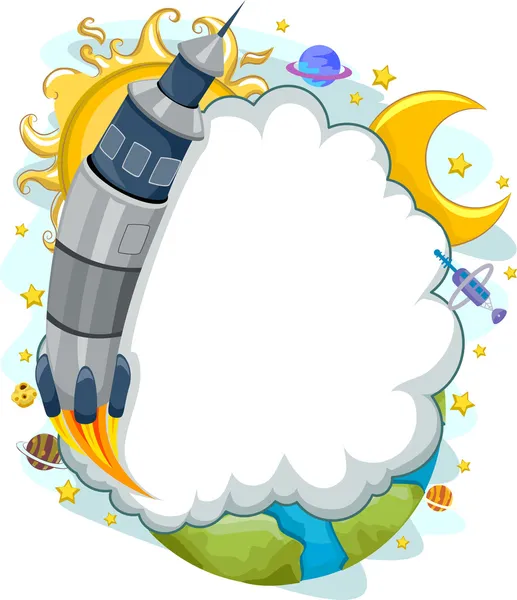 Запуск ракеты космического пространства с Облако фон рамки — стоковое фото