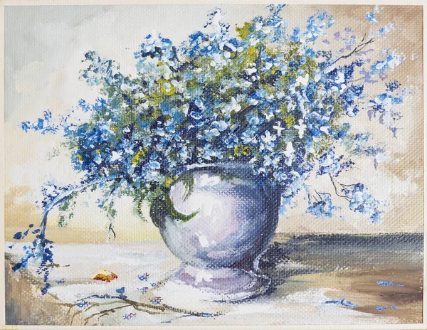 Живопись Оли голубые цветы весны — стоковое фото