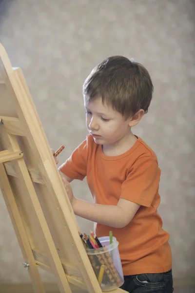 Молодой мальчик, рисунок на холсте — стоковое фото