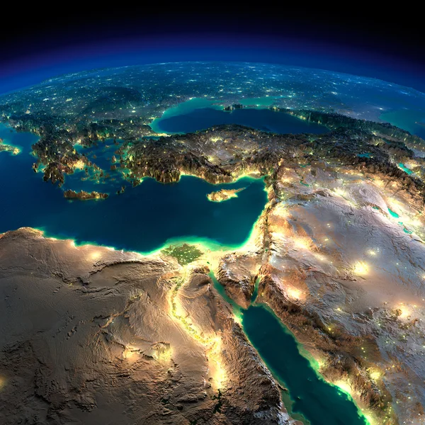 Ночной земли. Африка и Ближний Восток — стоковое фото