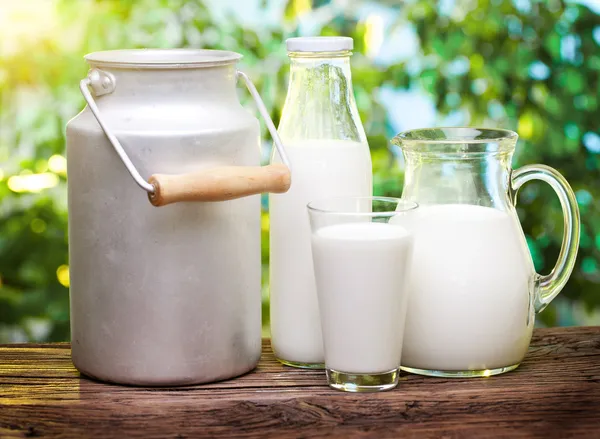 Молоко в различных блюд — стоковое фото