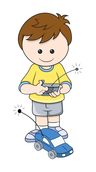 Мальчик играет с векторных электронных автомобилей — стоковый вектор