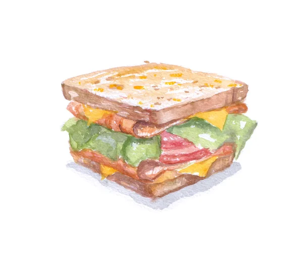 Акварель сэндвич, вкусная еда — стоковое фото