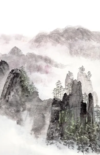 Китайская живопись высокого горного пейзажа — стоковое фото