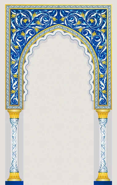 Исламская аркой дизайн в классическом синий цвет — стоковый вектор