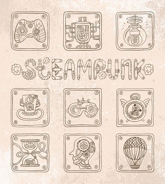 Doodle иконы. Steampunk тема — стоковый вектор