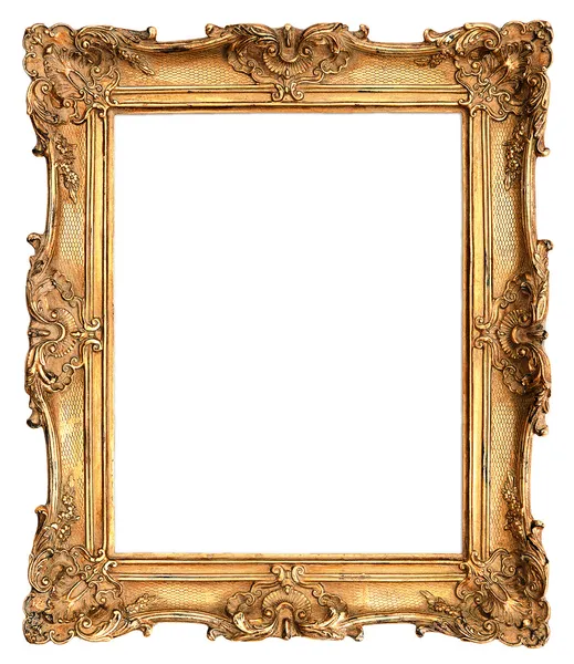 Старинная золотая рамка, изолированная на белом — стоковое фото