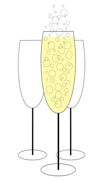 Полное шампанское и два пустых — стоковый вектор