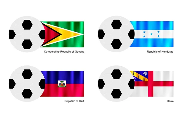 Футбольный мяч с флагом Гайана, Гондурас, Гаити и Херм — стоковый вектор