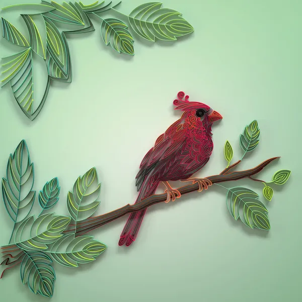 Красной бумаги рюш птица украшение фон — стоковое фото