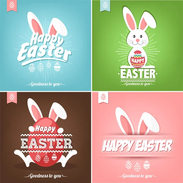Набор счастливой Пасхи карты иллюстрации с кролик и пасхальные яйца — стоковое фото