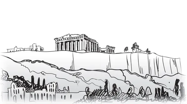 Холм акрополя в Афинах. вручите оттянутый ориентир - древняя Греция — стоковый вектор