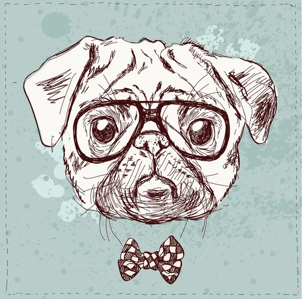 Битник мопс собака в очках — стоковый вектор