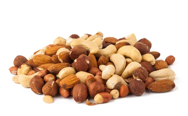 Смешанные орехи - фундук, грецкие орехи, миндаль, кедровые орехи — стоковое фото