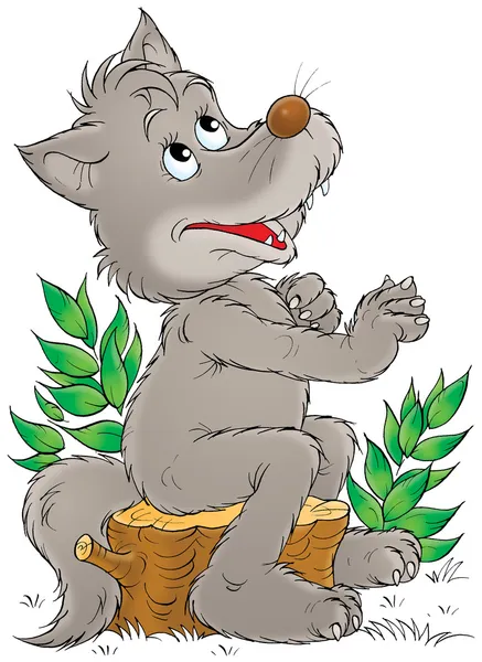Счастливый серый волк, сидя на пень Стоковое Изображение