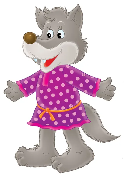Волк в фиолетовый горошек платье Стоковая Картинка
