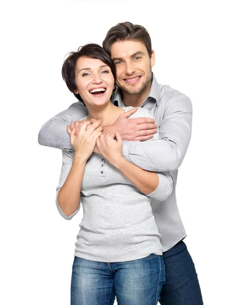 Портрет счастливой пары, изолированной на белом Стоковое Изображение