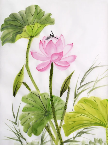 Акварельная живопись цветок лотоса Стоковое Фото