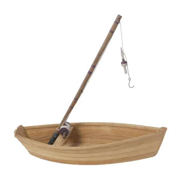 Удочка на деревянной лодке Стоковое Фото