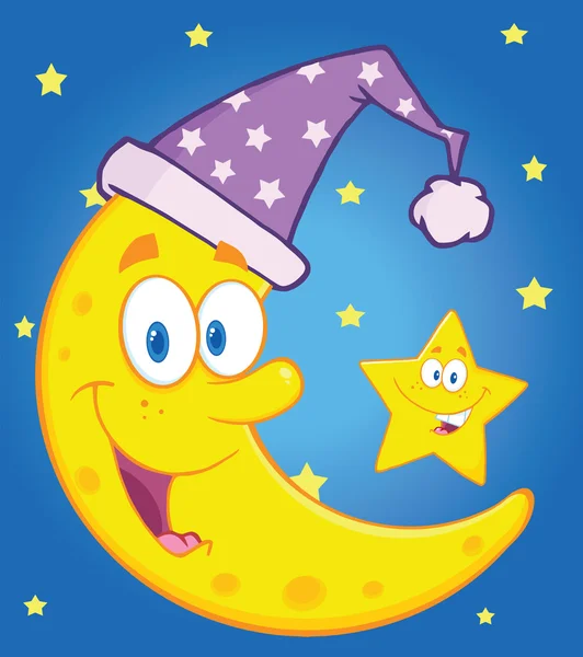 Улыбающийся серп с сна шляпа и счастливый маленькая звезда — стоковое фото