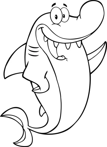 Черно-белая акула счастливым мультфильм характер размахивая Стоковое Изображение