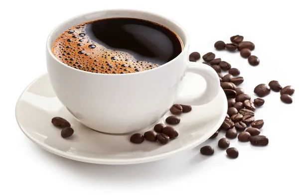 Чашка кофе и фасоль — стоковое фото