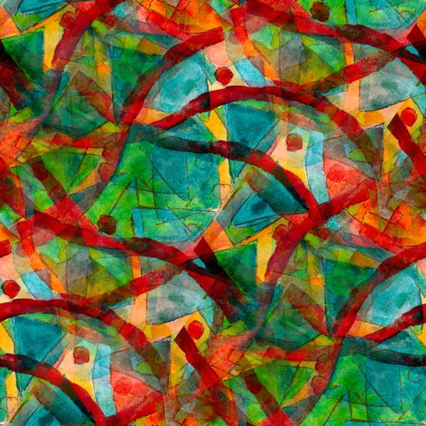 Абстрактное искусство зеленый красный бесшовной кубизма Пикассо текстуры watercolo — стоковое фото
