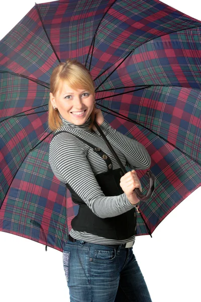Счастливая девушка с зонтом Лицензионные Стоковые Фото
