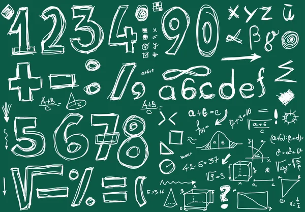 Школа каракули чисел и математические символы — стоковое фото