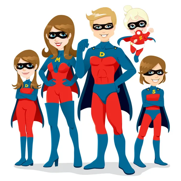 Семейный костюм супергероя Стоковая Иллюстрация