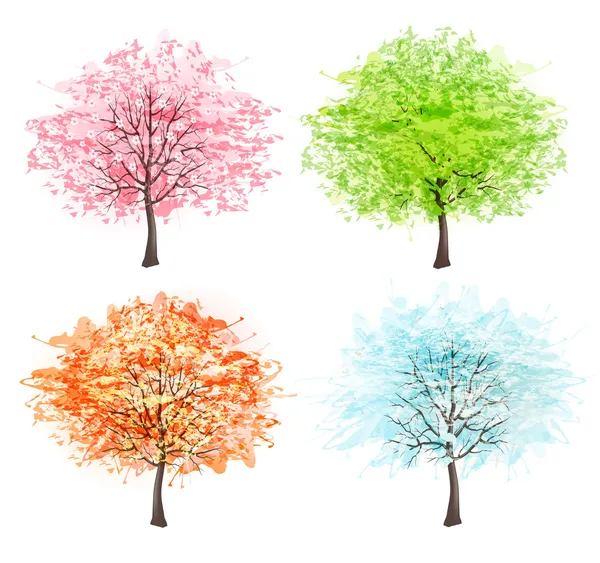 Времена года-Весна, лето, осень, зима. искусство красивого дерева — стоковый вектор