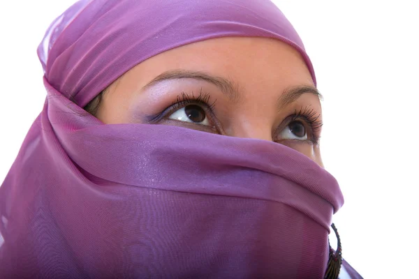Арабская женщина с ее лицо, покрытое Стоковое Фото