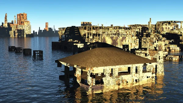 Разрушенный город цунами Стоковое Изображение