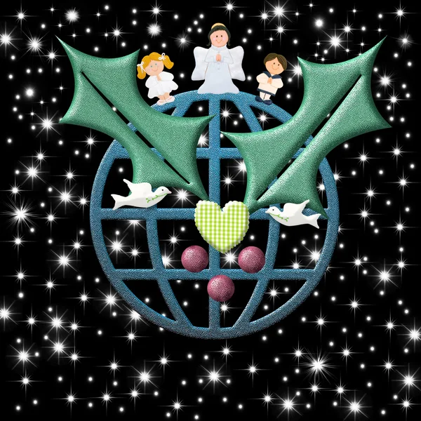 Рождественская открытка, земля с миром символов Рождественский ангел и ch — стоковое фото
