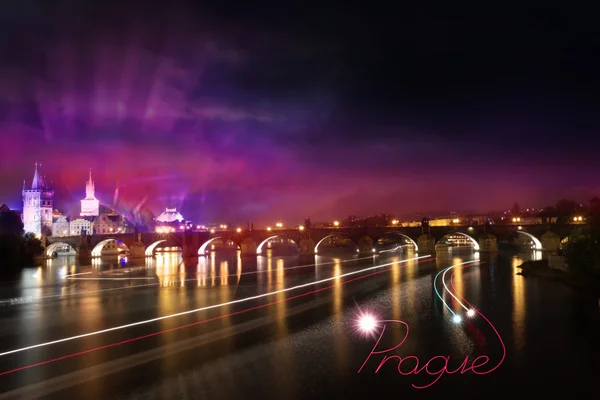 Карлов мост Цвет ночи Стоковая Картинка