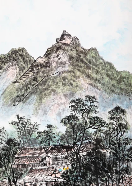 Традиционная китайская живопись, пейзаж Лицензионные Стоковые Изображения