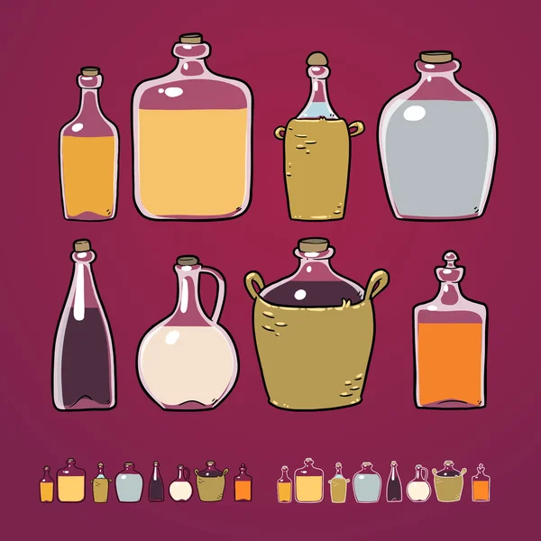 Стеклянные бутылки с домашний алкогольный напиток — стоковый вектор