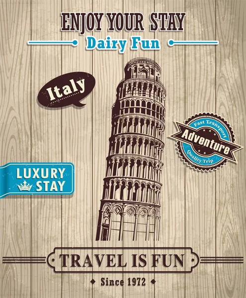 Винтаж Италии Пизанская башня Пизы путешествия отпуск плакат — стоковый вектор