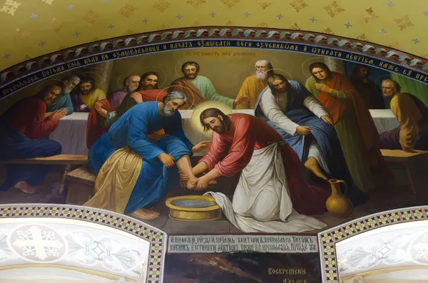 Интерьер церкви Барбара в Почаевской Лавре, роспись на Стоковое Фото