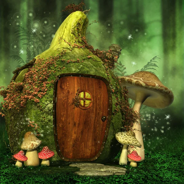 Маленький сказочный дом с грибами — стоковое фото